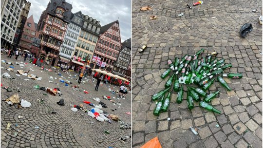 Englezii au ”devastat” piața Romerberg din Frankfurt înaintea meciului cu Danemarca! Cum arăta centrul orașului doar câteva ore mai târziu
