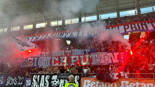 Suporterii FCSB îi ironizează pe rivalii de la Steaua, chiar în Ghencea: ”Nu vă mai agitați!” Mesajele afișate la Supercupa României