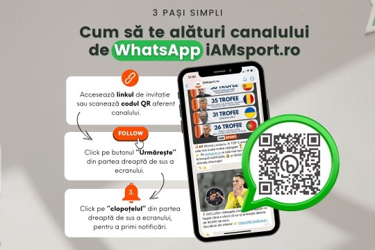 Intră pe canalul iAM Sport de WhatsApp și primești cele mai tari știri pe telefonul mobil