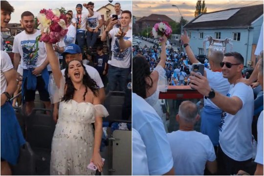 Momentul în care ai programată nunta, dar Corvinul a câștigat Cupa! Imagini spectaculoase de la sărbătoarea din Hunedoara: ”S-a furat mireasa!”