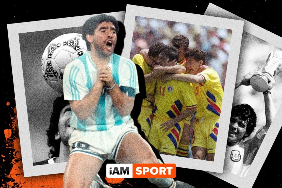 Imagine în care apare Diego Maradona, cel mai important jucător al Argentinei din 1994, și Ilie Dumitrescu alături de colegii din Generația de Aur