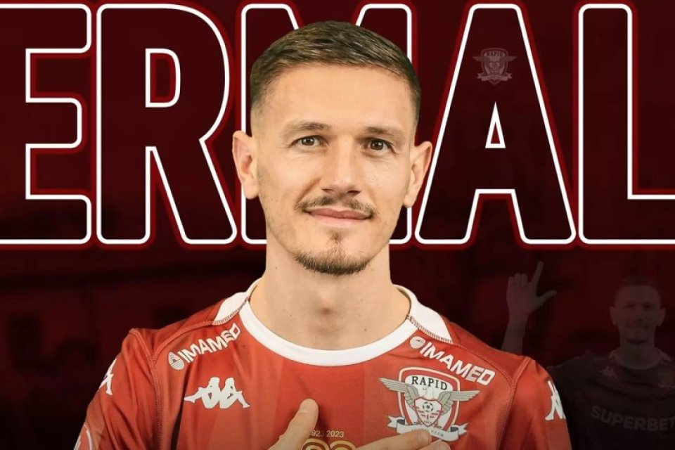 Ermal Krasniqi în tricoul noii sale echipe, Rapid, decembrie 2023