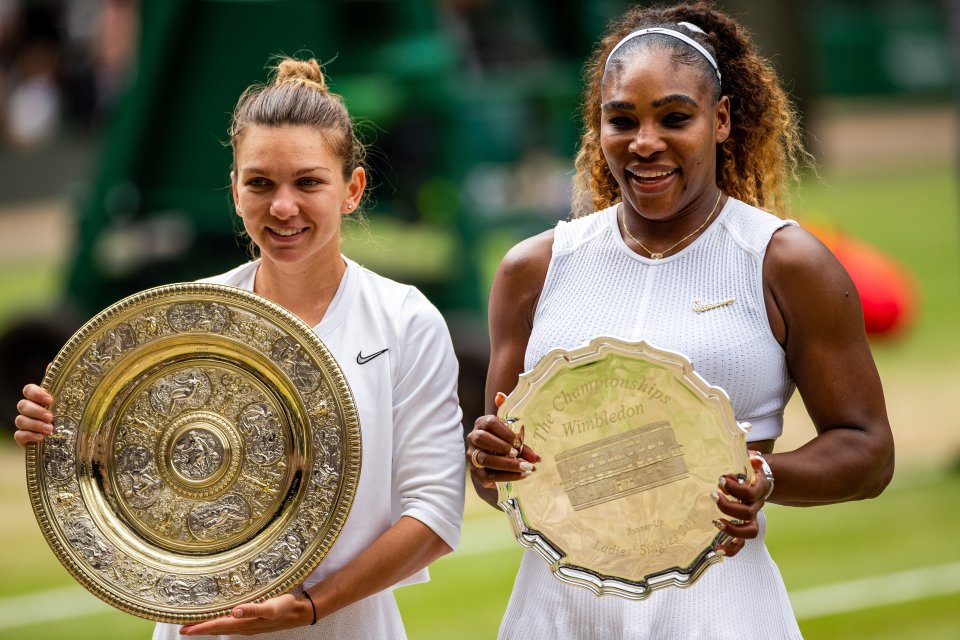 Halep și Serena, la momentul premierii de după finala de la Wimbledon din 2019