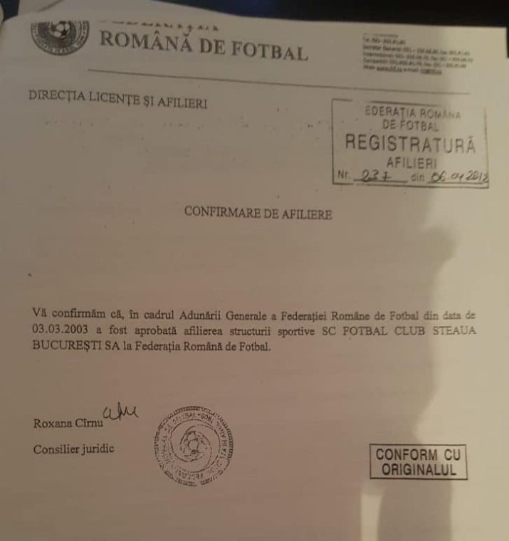 FC Steaua București SA, înființată în 2003, a fost afiliată la FRF în martie 2003, în plin campionat, în locul lui AFC Steaua.