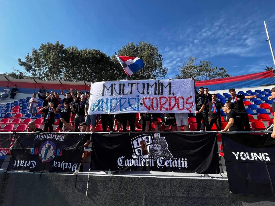 Mesajul afișat de suporterii Chindiei la ultimul meci cu Andrei Cordoș președinte