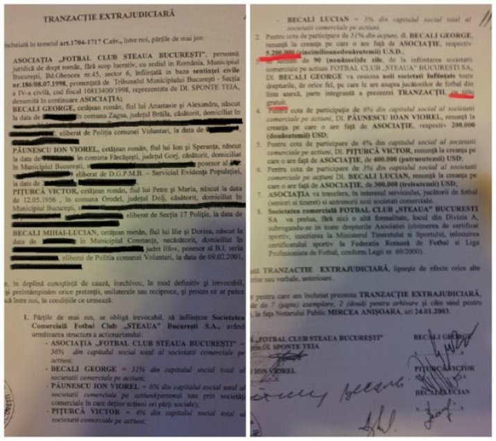 Semnătura ministrului Apărării Naționale lipsește de pe tranzacția extrajudiciară dintre AFC Steaua și FC Steaua București SA