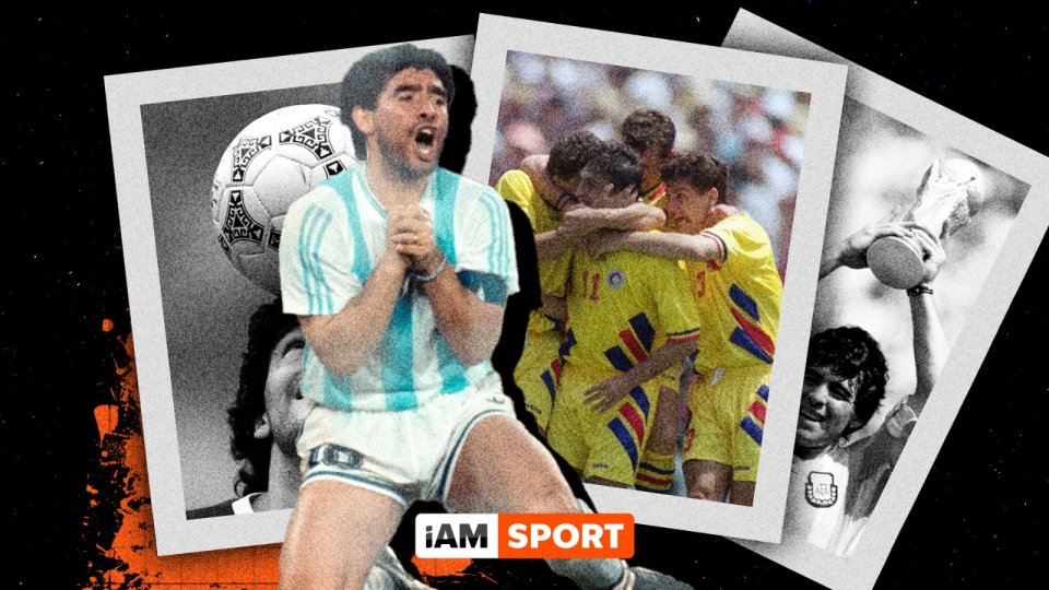 Imagine în care apare Diego Maradona, cel mai important jucător al Argentinei din 1994, și Ilie Dumitrescu alături de colegii din Generația de Aur