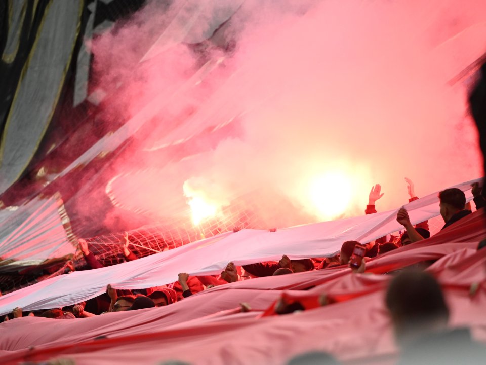 Fumigene în peluza stelistă la meciul FCSB - Rapid 1-2, Superliga Superbet, Arena Națională din București, 5 noiembrie 2023