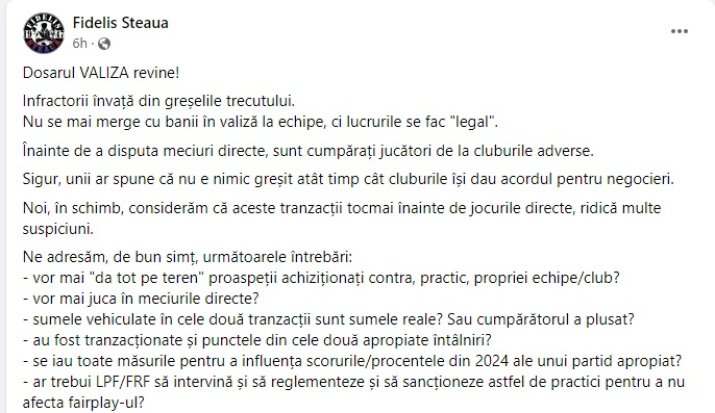 Comunicatul Fidelis Steaua