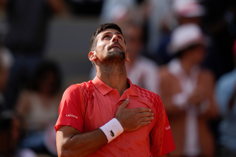 Novak Djokovic se bucură după victoria obținută în fața lui Carlos Alcaraz, în semifinalele turnelui de la Roland Garros