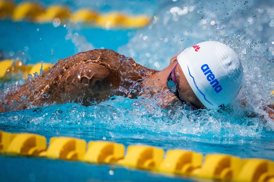 David Popovici în timpul probei de 200m liber din cadrul concursului Sette Colli, disputat la Roma