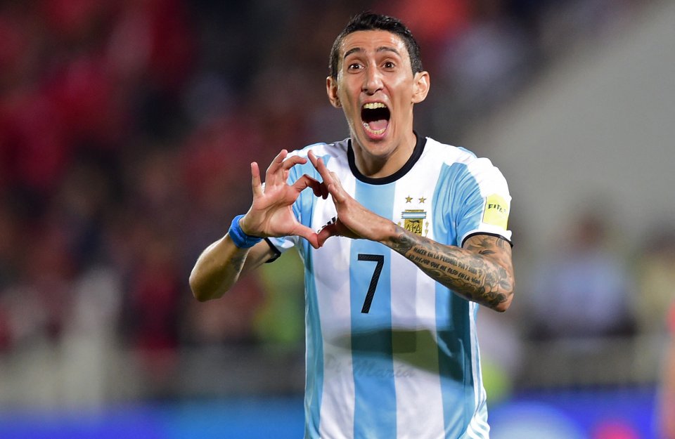 Angel Di Maria se bucură după un gol marcat împotriva Chile, la CM din 2018