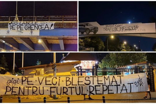 FOTO | ”Jos labele de pe Ghencea”. Peluza Sud a CSA Steaua a umplut Bucureștiul de mesaje anti-Becali și anti-Ciolacu. Ce au putut să afișeze ultrașii în fața unei biserici