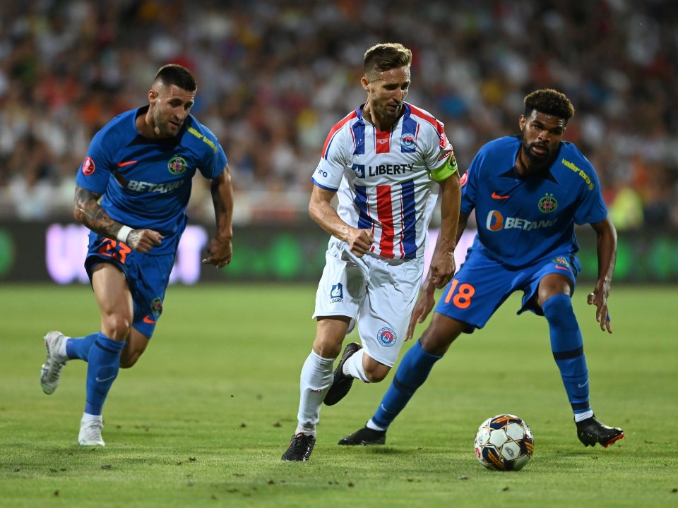 Ovidiu Popescu, Ionut Neagu și Edjouma Malcom, Otelul Galati vs. FCSB, Superliga Superbet, Stadionul Oțelul din Galați, 29 iulie 2023