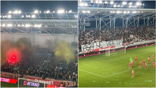 GALERIE FOTO | Protest al fanilor Petrolului și ai lui Dinamo la meciul de pe Arcul de Triumf! Mesajele fabuloase afișate: ”Așa ne vreți?”