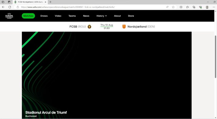 Site-ul UEFA da ca loc de desfășurare al meciului dintre FCSB și Nordsjaelland Stadionul ”Arcul de Triumf” din capitală