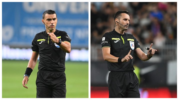 Ovidiu Hațegan (43 de ani), stânga, și Sebastian Colțescu (46 de ani), dreapta. Doi dintre arbitrii cu vechime în fotbalul românesc