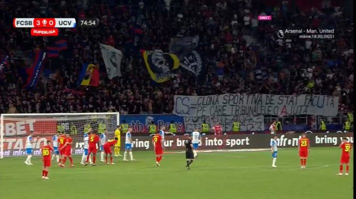 Mesajul suporterilor din Peluza Nord FCSB către cei de la Universitatea Craiova și CSA Steaua