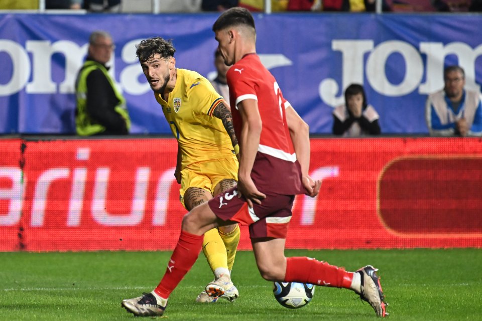 Ianis Stoica in meciul de fotbal dintre Romania U21 si Elvetia U21, contand pentru Preliminariile UEFA EURO 2025, desfasurat pe Superbet Arena Giulesti din Bucuresti, marti 15 octombrie 2024.