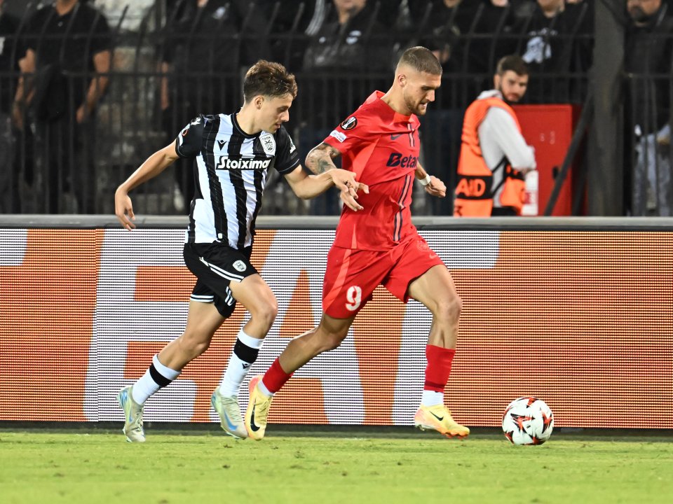 Daniel Bîrligea in meciul dintre PAOK Salonic si FCSB, din cadrul UEFA Europa League, desfasurat pe Stadionul Toumba din Salonic, joi 3 octombrie 2024