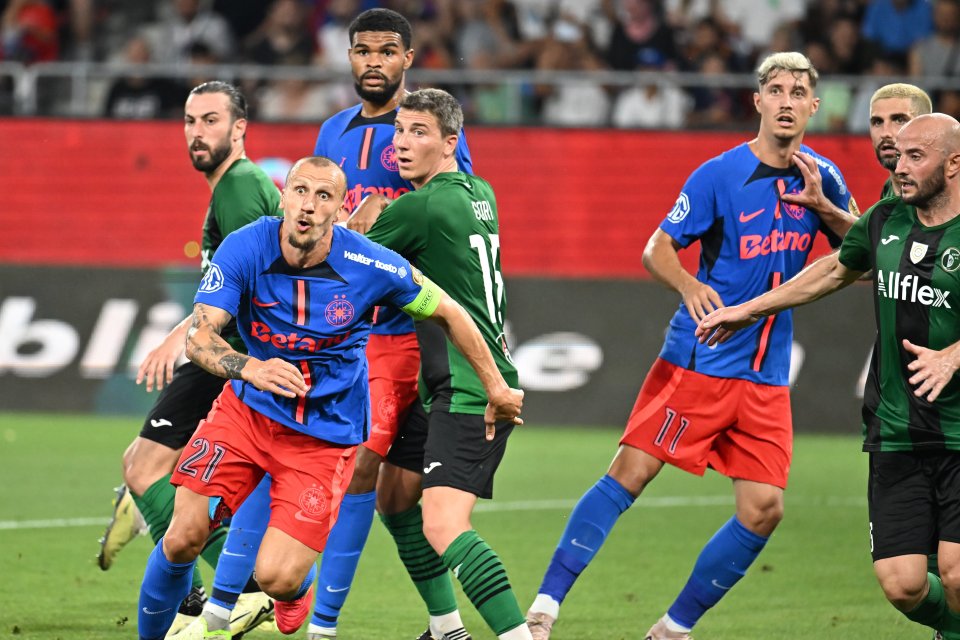 Vlad Chiricheș, Nicola Gori si David Miculescu in meciul dintre FCSB si FC Virtus, contand pentru Preliminariile Ligii Campionilor, desfasurat pe Stadionul Steaua-Ghencea din Bucuresti, marti 16 iulie 2024.