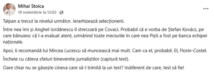 Postarea cu care Mihai Stoiaca ținut să îi răspundă lui Florin Talpan