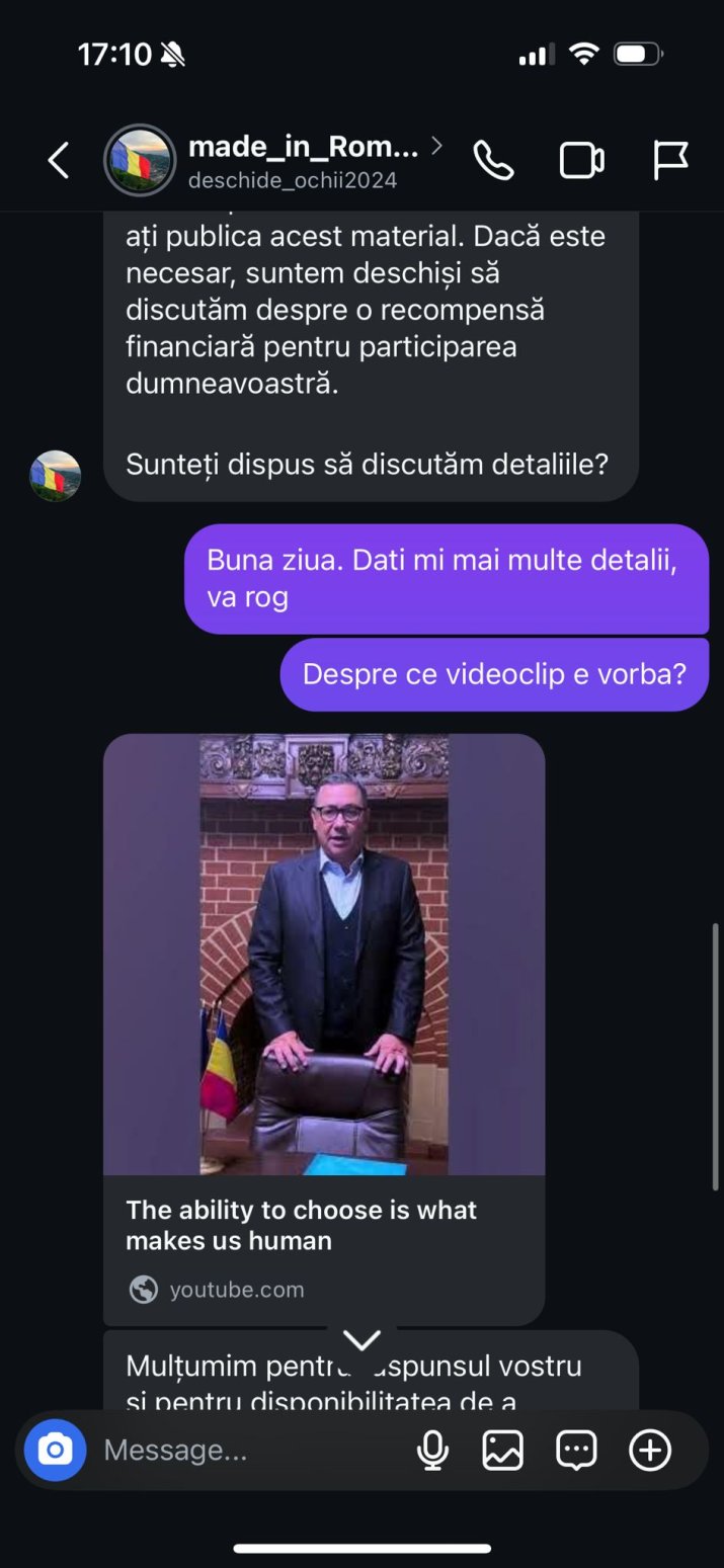 Capturi Instagram în care un jurnalist iAMsport.ro e întrebat dacă vrea să-l promoveze pe Victor Ponta