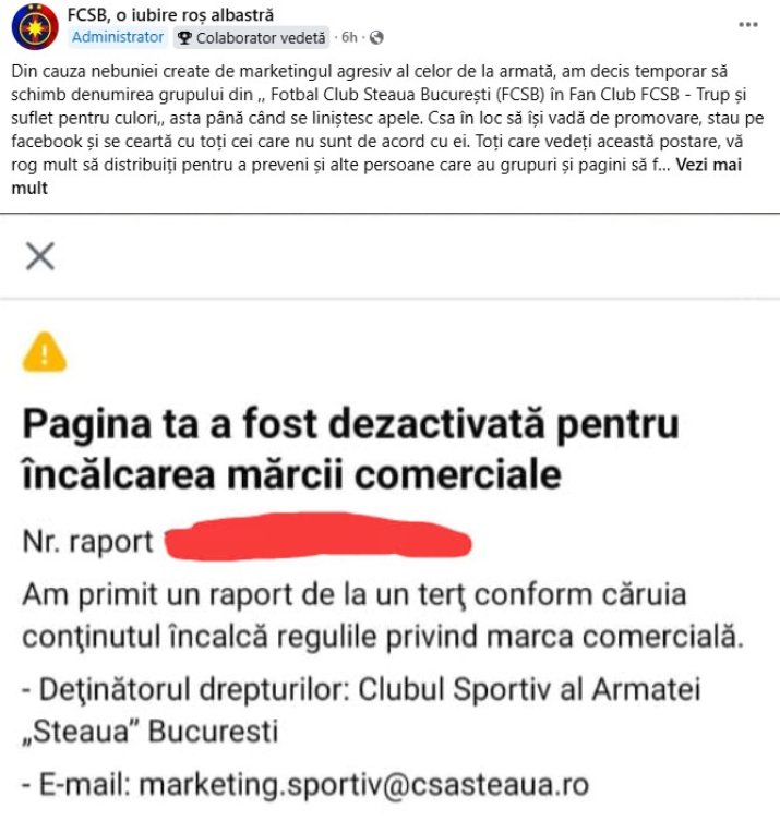 Acesta este mesajul postat pe una dintre paginile grupurilor de fani ai celor de la FCSB