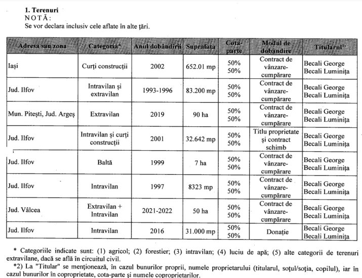 Declarația de avere a lui Gigi Becali