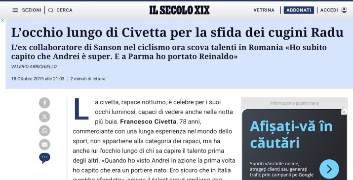 Articolul din Il Secolo XXI în care Civetta dezvăluie înțelegerea dintre Inter și Pergolettese
