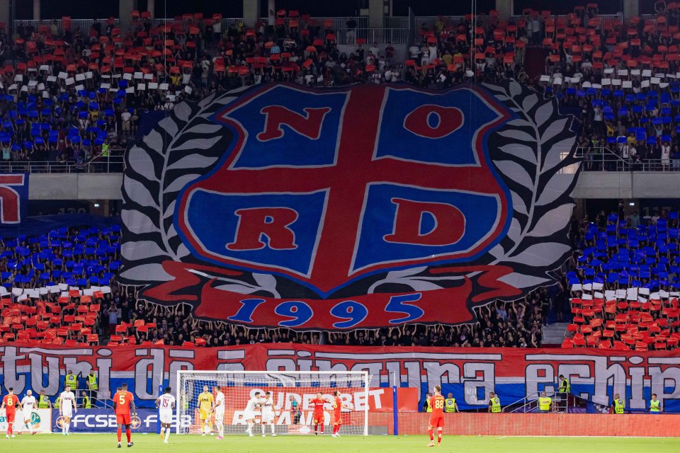 Coregrafia Peluza Nord înaintea meciului de fotbal dintre FCSB și CFR Cluj, din cadrul Superligii Superbet, desfășurat pe Stadionul Steaua-Ghencea din București, 6 august 2023