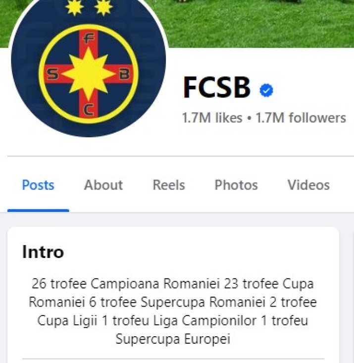 Pagina de Facebook a celor de la FCSB