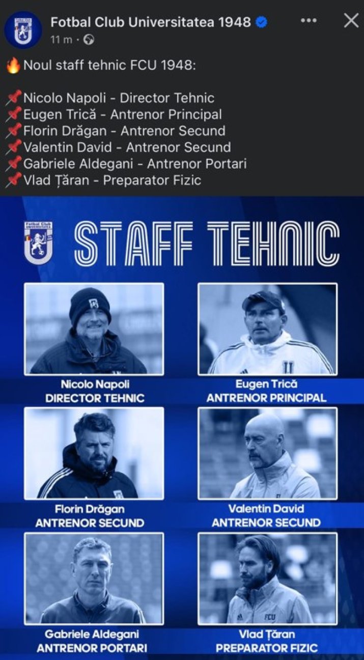 Acesta este noul staff tehnic al celor de la FCU 1948 Craiova