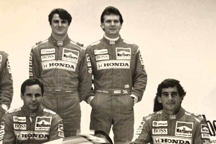 Mark Blundell, stânga sus, a ajuns ca pilot de rezerve pentru McLaren în anul 1992, atunci când piloții principali erau Ayrton Senna și Gerhard Berger