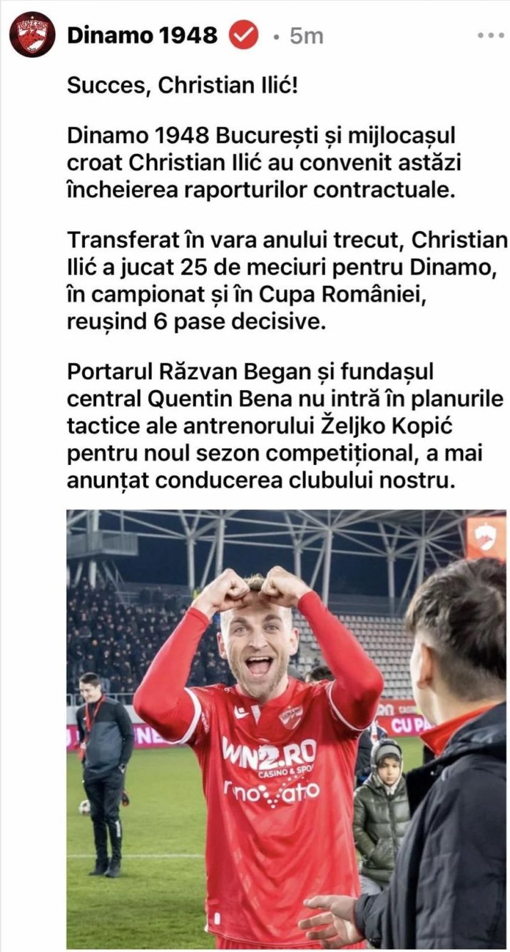 Anunțul oficial postat de către cei de la Dinamo