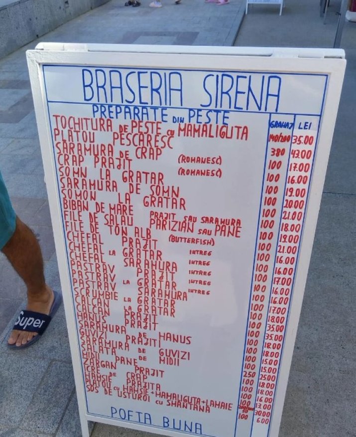 Câteva dintre prețurile pe care trebuie să le plătească pofticioșii la "Braseria Sirena"