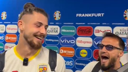 Moment fabulos după Slovacia - România 1-1! Radu Drăgușin, întrerupt la interviu de coechipieri, veniți cu manele pe boxă: ”Îmi doresc să plecăm cât mai târziu!”
