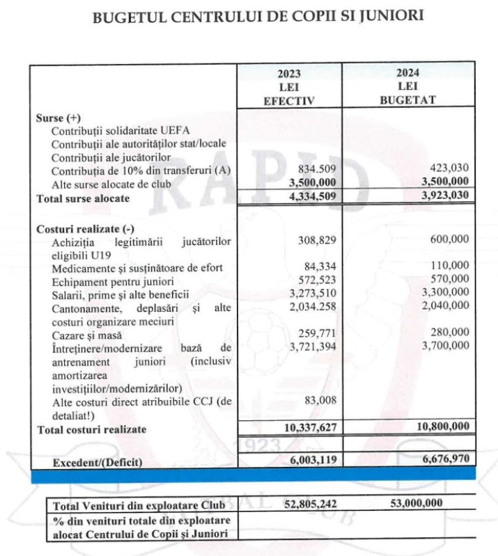 Rapid - cheltuieli cu academia de fotbal
