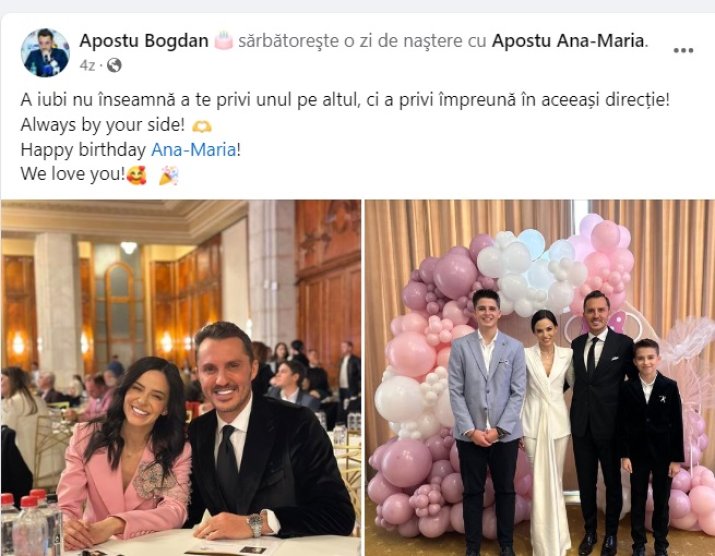 Mesajul postat de Bogdan Apostu pentru soția lui