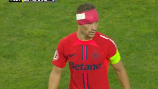 Olaru, plin de sânge pe teren. Ce a pățit căpitanul FCSB în primul sfert de oră al meciului cu Maccabi Tel Aviv