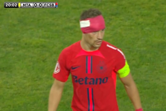 Olaru, plin de sânge pe teren. Ce a pățit căpitanul FCSB în primul sfert de oră al meciului cu Maccabi Tel Aviv