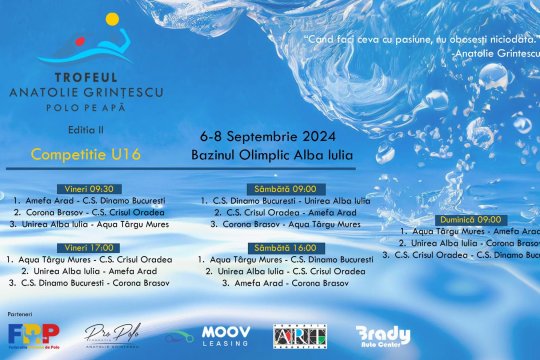 A doua ediție a turneului Anatolie Grințescu, organizată la Alba Iulia, între 6 și 8 septembrie! Echipele participante și programul complet