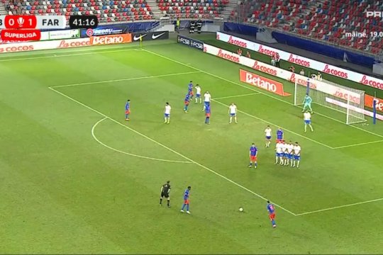Marius Ștefănescu, gol de poveste pentru FCSB! Cum a putut să marcheze din lovitură liberă împotriva Farului