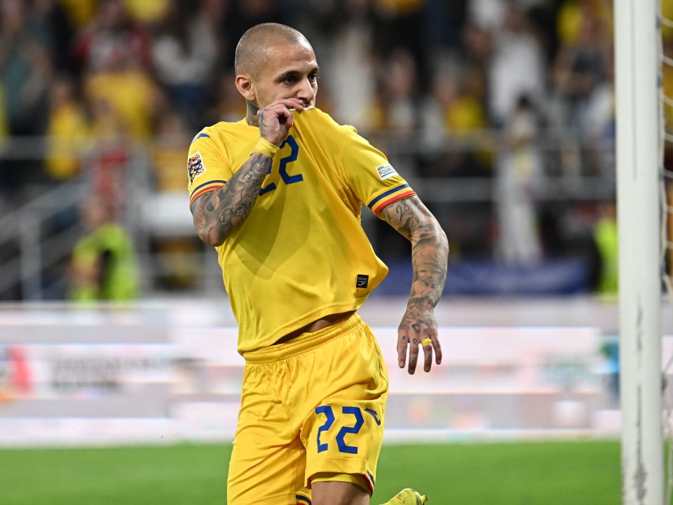 Alexandru Mitrita se bucura dupa un gol marcat in meciul de fotbal dintre Romania si Lituania, contand pentru Liga Natiunilor, desfasurat pe Stadionul Steaua din Bucuresti, luni 9 septembrie 2024.