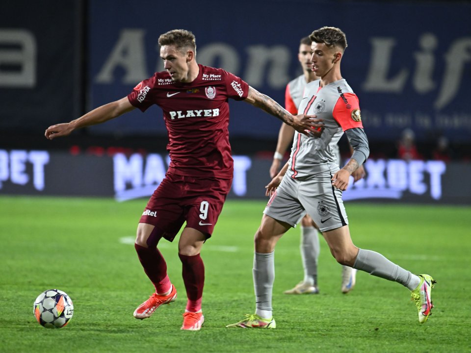 Louis Munteanu si Octavian George Popescu în meciul de fotbal dintre CFR Cluj si FCSB, contând pentru Superliga Superbet, desfășurat pe Stadionul Dr. Constantin Raduescu din Cluj Napoca, duminica 15 septembrie 2024