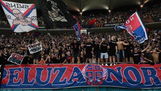 Fanii FCSB, mesaj direct pentru rivalii de la Steaua, la duelul cu RFS! Bannerul care a fost afișat în fața Arenei Naționale, la finalul partidei