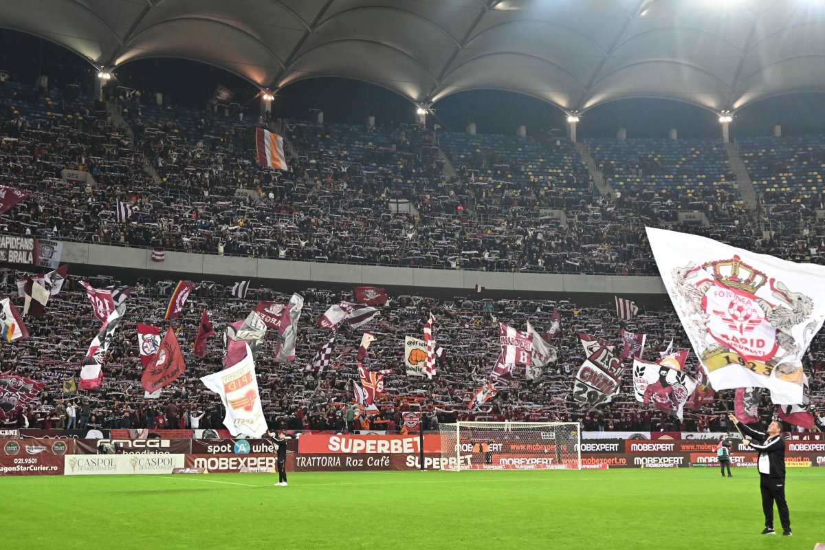 Imagine cu suporterii rapidiști la meciul cu FCSB, 9 martie 2024