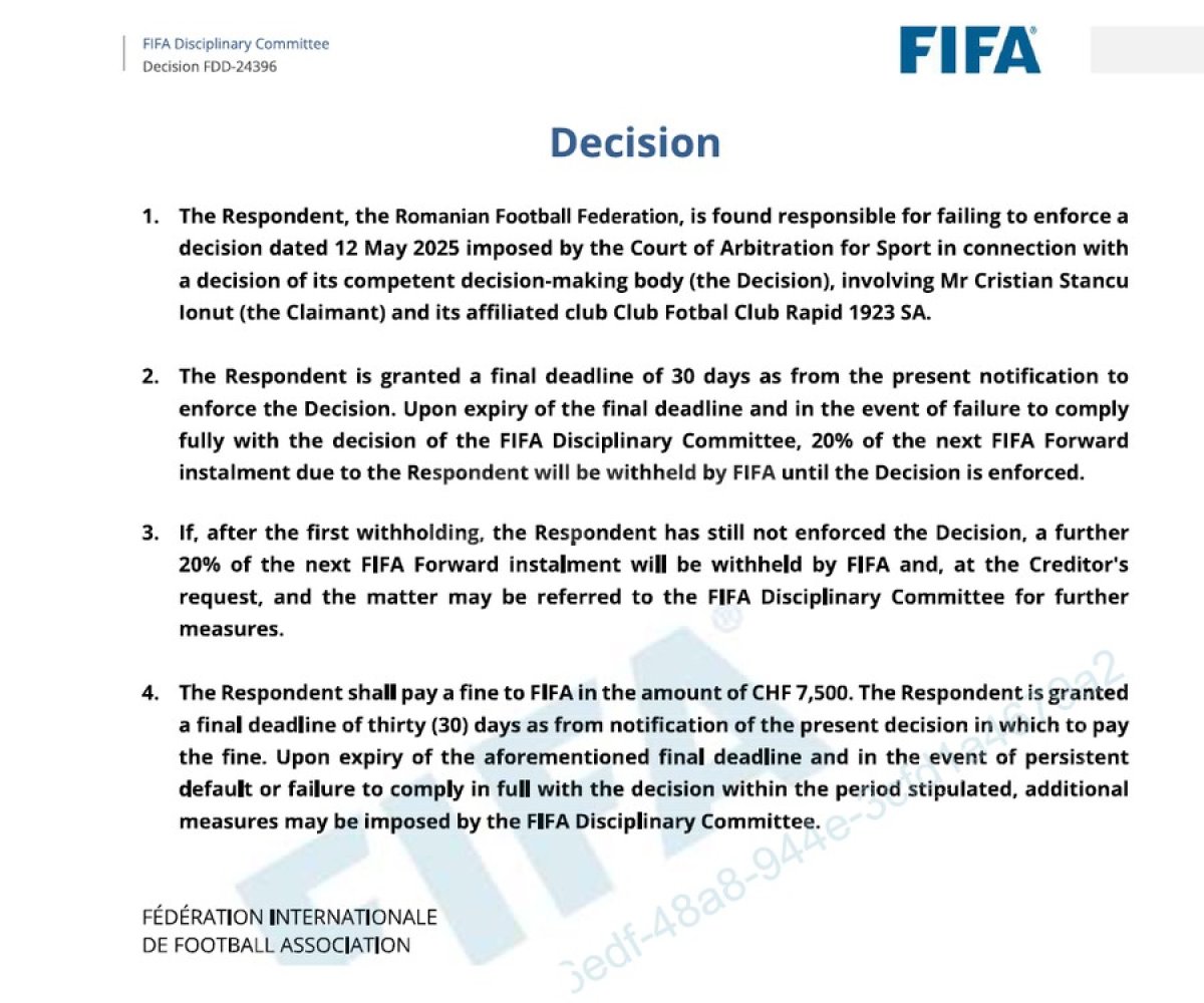 Pasajul din decizia Comisiei de Disciplină FIFA
