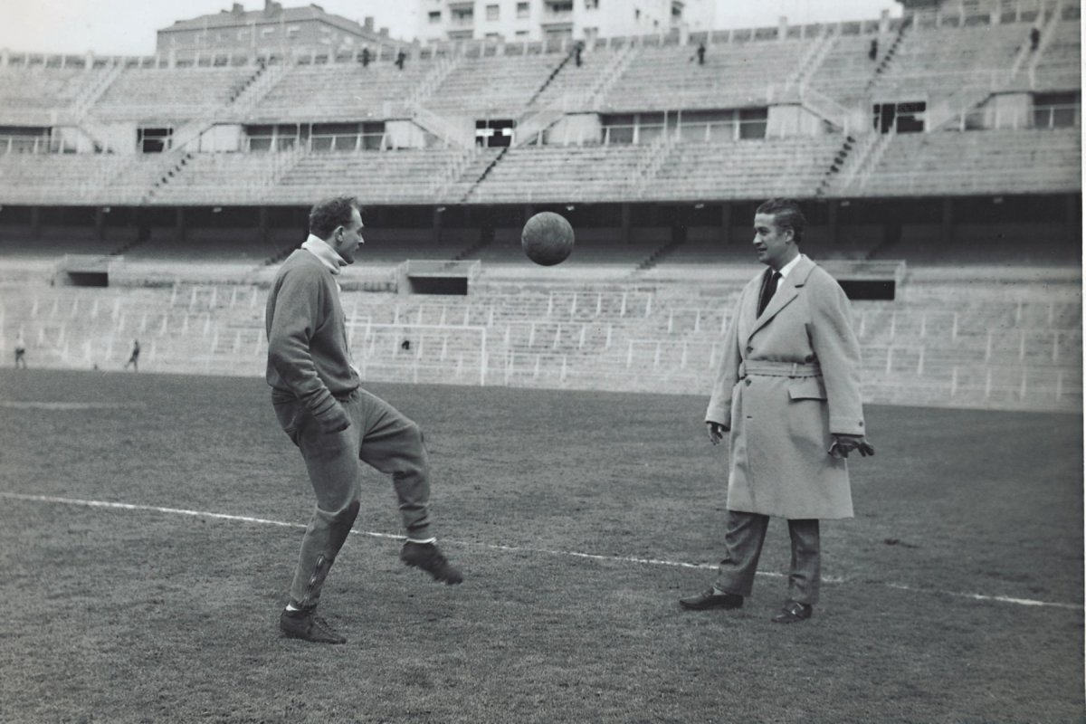 Sergiu Celibidache și Alfredo Di Stefano, pe stadionul lui Real Madrid