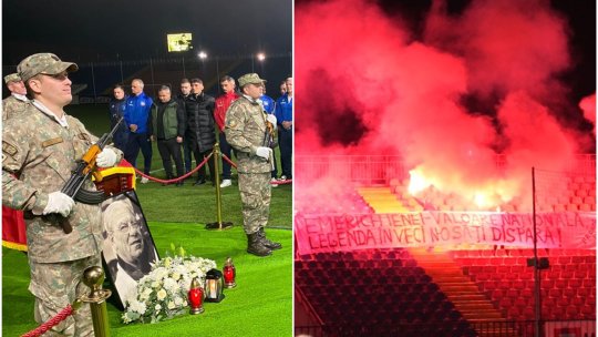 Pregătiri la stadionul din Oradea pentru înmormântarea lui Emeric Ienei. Mesajul ultrașilor: ”Emerich Ienei - valoare națională / Legenda în veci n-o să-ți dispară”